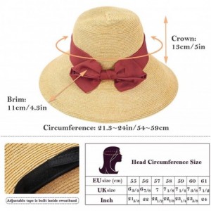 Sun Hats Women Straw Sun Hat Bowknot Floppy Foldable Wide Brim Summer Beach Bucket Hat - Wine Red - Beige - CY196I90G29 $15.86