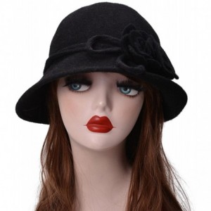 Bucket Hats Womens Retro Collapsible Soft Knit Wool Cloche Hat Bucket Flower A466 - Black - C3186XW592Z $16.68