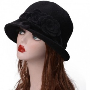 Bucket Hats Womens Retro Collapsible Soft Knit Wool Cloche Hat Bucket Flower A466 - Black - C3186XW592Z $16.68