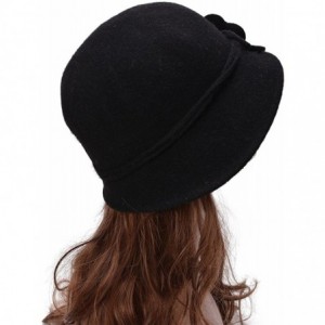 Bucket Hats Womens Retro Collapsible Soft Knit Wool Cloche Hat Bucket Flower A466 - Black - C3186XW592Z $16.68