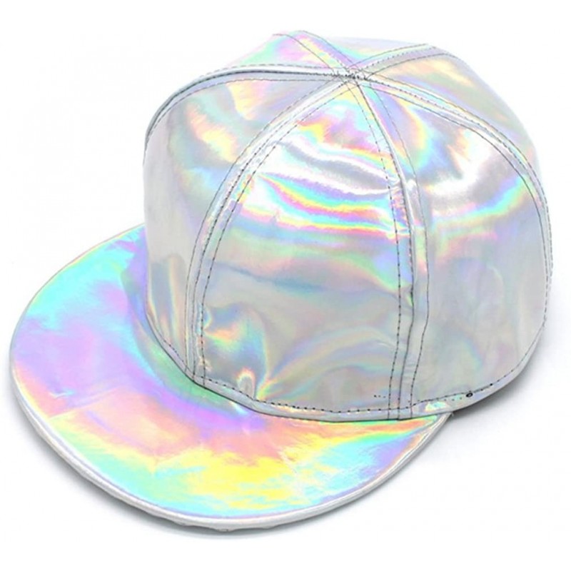 Baseball Caps Shiny Holographic Baseball Cap Laser Leather Rainbow Reflective Glossy Snapback Hats - Silver-1 - CF18T7068E7 $...