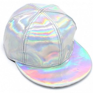 Baseball Caps Shiny Holographic Baseball Cap Laser Leather Rainbow Reflective Glossy Snapback Hats - Silver-1 - CF18T7068E7 $...