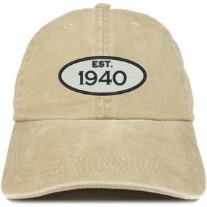 Baseball Caps Established 1940 Embroidered 80th Birthday Gift Pigment Dyed Washed Cotton Cap - Khaki - CG180NGK468 $14.35