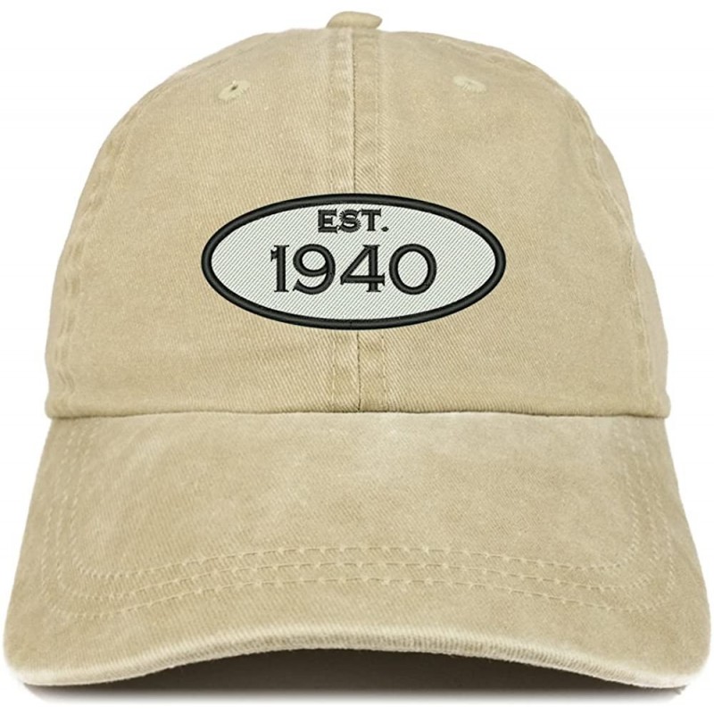 Baseball Caps Established 1940 Embroidered 80th Birthday Gift Pigment Dyed Washed Cotton Cap - Khaki - CG180NGK468 $14.35