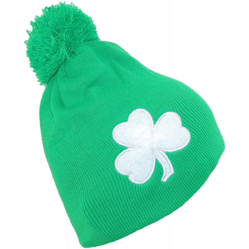 Skullies & Beanies Lucky Three Leaf Clover Knit Beanie Cap - Green - CI11CMNUJZL $10.51