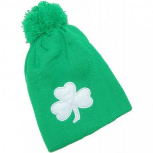 Skullies & Beanies Lucky Three Leaf Clover Knit Beanie Cap - Green - CI11CMNUJZL $10.51