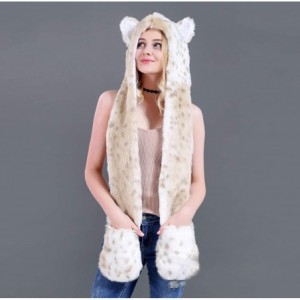 Bomber Hats Animal Hood Faux Fur Hat with Scarfs Mittens Ears and Paws 3 in 1 Soft Warm Winter Headwear - Snow Leopard - C918...