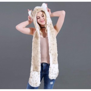 Bomber Hats Animal Hood Faux Fur Hat with Scarfs Mittens Ears and Paws 3 in 1 Soft Warm Winter Headwear - Snow Leopard - C918...