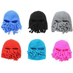 Skullies & Beanies Knit Beard Octopus Hat Mask Beanies Handmade Funny Party Caps with Wig Hair Winter - CJ1855GX3L2 $7.61