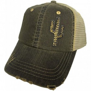 Baseball Caps Distressed Soft Mesh Snap Back Western Themed Women's Hat - Leopard Cactus – Vintage Black - C5197MLEWXA $37.27