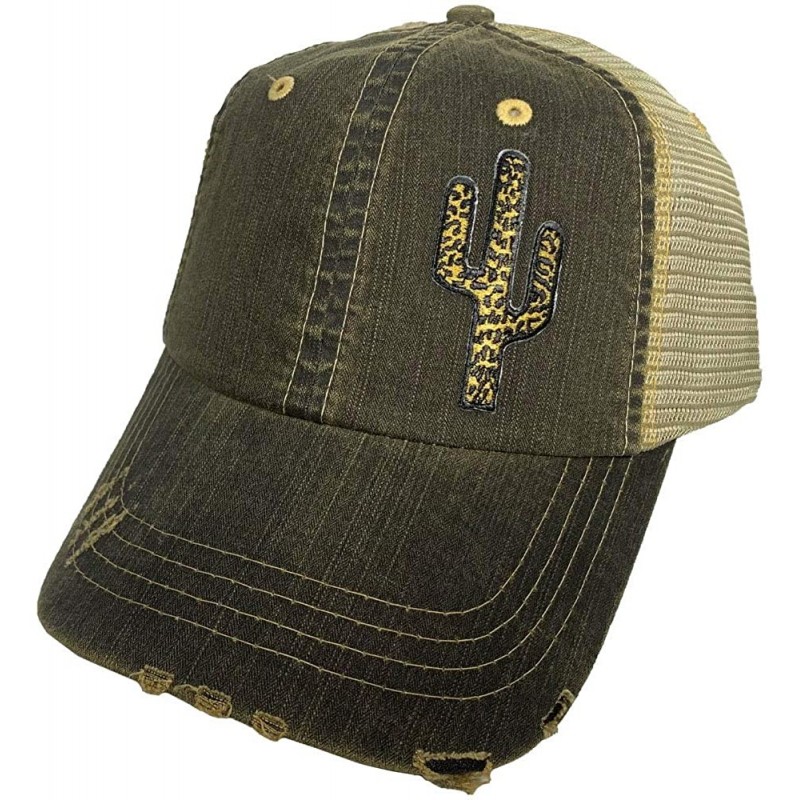 Baseball Caps Distressed Soft Mesh Snap Back Western Themed Women's Hat - Leopard Cactus – Vintage Black - C5197MLEWXA $24.18