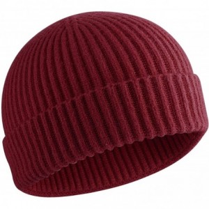 Skullies & Beanies 50% Wool Short Knit Fisherman Beanie for Men Women Winter Cuffed Hats - Wine Red - CC18AA0RAU2 $23.44