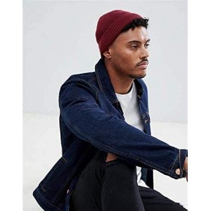 Skullies & Beanies 50% Wool Short Knit Fisherman Beanie for Men Women Winter Cuffed Hats - Wine Red - CC18AA0RAU2 $10.48