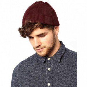 Skullies & Beanies 50% Wool Short Knit Fisherman Beanie for Men Women Winter Cuffed Hats - Wine Red - CC18AA0RAU2 $10.48