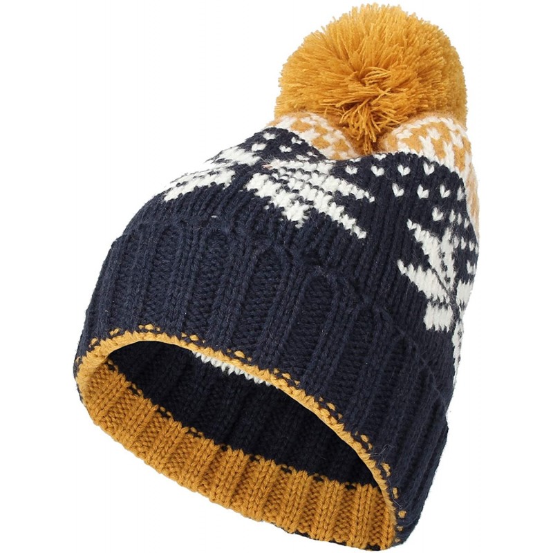 Skullies & Beanies Knit Fairs Isle Nordic Bobble Pom Beanie Hat JZP0026 - Yellow - CH18L2D372R $17.13