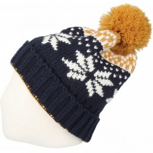 Skullies & Beanies Knit Fairs Isle Nordic Bobble Pom Beanie Hat JZP0026 - Yellow - CH18L2D372R $17.13