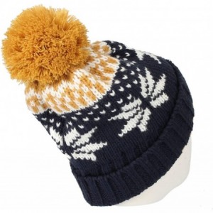 Skullies & Beanies Knit Fairs Isle Nordic Bobble Pom Beanie Hat JZP0026 - Yellow - CH18L2D372R $17.13