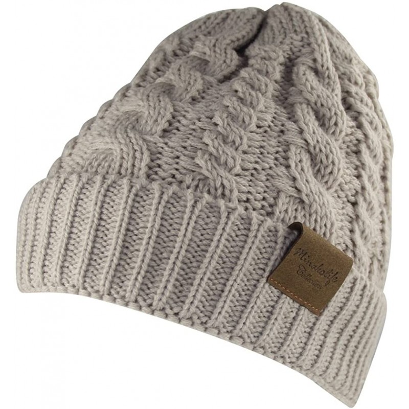 Skullies & Beanies Women's Winter Beanie Warm Fleece Lining - Thick Slouchy Cable Knit Hat - Beige - CC12MAZ2ADP $9.65