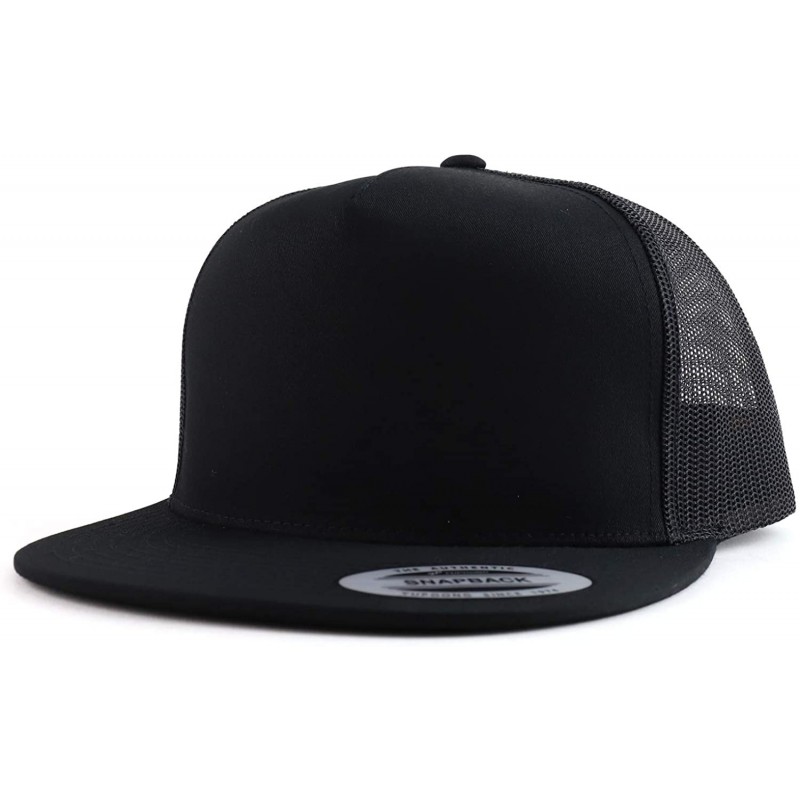 Baseball Caps Flexfit Oversize XXL Structured Blank 5 Panel Flatbill Snapback Mesh Cap - Black - CD18LNM2XMI $13.66