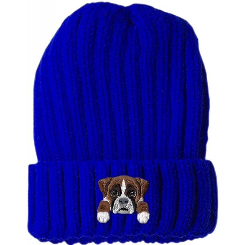 Skullies & Beanies [ Boxer Dog ] Cute Embroidered Puppy Dog Warm Knit Fleece Winter Beanie Skull Cap - Blue - CB189RWAYI9 $15.52