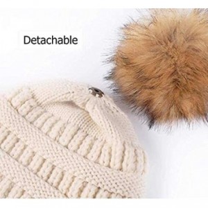 Skullies & Beanies Womens Girls Winter Knit Slouchy Beanie Hat Warm Skull Ski Cap Faux Fur Pom Pom Hats for Women - CV19393MR...