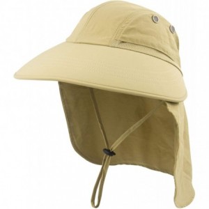 Sun Hats Womens Ponytail Summer Sun UV Protection Wide Brim Beach Fishing Hat with Neck Flap - Khaki - CH1949ZIS2L $14.91