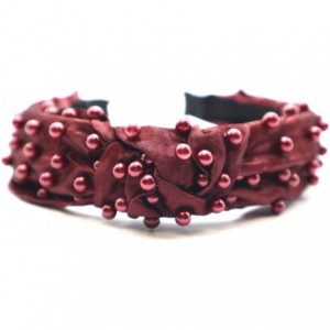 Headbands New York- Women's Fashion- Trendy Knotted Pearl Structured Headband - Burgundy/Burgundy Pearl - CX18Y67WXQ9 $30.06