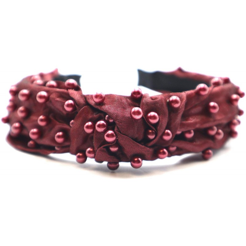 Headbands New York- Women's Fashion- Trendy Knotted Pearl Structured Headband - Burgundy/Burgundy Pearl - CX18Y67WXQ9 $30.06