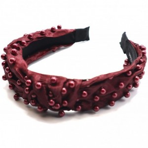 Headbands New York- Women's Fashion- Trendy Knotted Pearl Structured Headband - Burgundy/Burgundy Pearl - CX18Y67WXQ9 $30.06