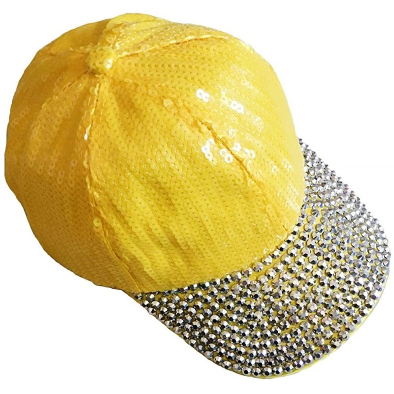 Baseball Caps Womens Glitter Rhinestones Brim Sequins Shiny Flashy Sunscreen Baseball Hat Ball Cap Adjustable - Yellow - CD12...