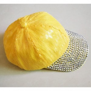 Baseball Caps Womens Glitter Rhinestones Brim Sequins Shiny Flashy Sunscreen Baseball Hat Ball Cap Adjustable - Yellow - CD12...