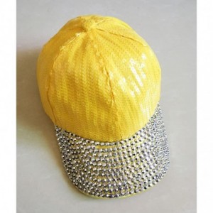 Baseball Caps Womens Glitter Rhinestones Brim Sequins Shiny Flashy Sunscreen Baseball Hat Ball Cap Adjustable - Yellow - CD12...