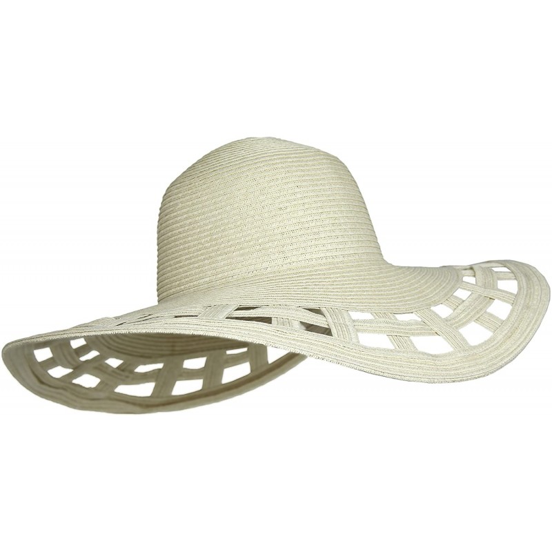 Sun Hats Cute Straw Derby Sun Hat w/Square Cut-Outs- Wide Brim Floppy Beach Cap - Natural - CI17Y28K4N9 $48.72