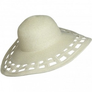 Sun Hats Cute Straw Derby Sun Hat w/Square Cut-Outs- Wide Brim Floppy Beach Cap - Natural - CI17Y28K4N9 $19.16