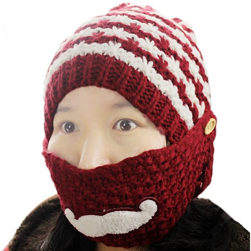 Skullies & Beanies Women's Beard Mustache Knitted Striped PHat Hip Hop Beanie Cap - Rust - CY11S8E0W7N $9.20