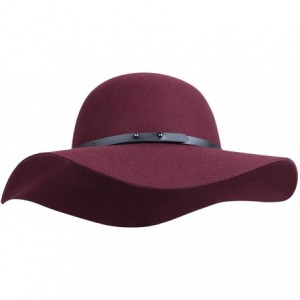 Fedoras Wide Brimmed 100% Wool Felt Floppy Hat Vintage Women Warm Trilby Hats - Burgundy - CH18YLRXGUU $43.05