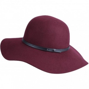 Fedoras Wide Brimmed 100% Wool Felt Floppy Hat Vintage Women Warm Trilby Hats - Burgundy - CH18YLRXGUU $43.05