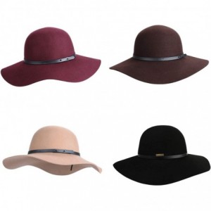 Fedoras Wide Brimmed 100% Wool Felt Floppy Hat Vintage Women Warm Trilby Hats - Burgundy - CH18YLRXGUU $43.05