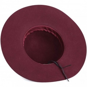 Fedoras Wide Brimmed 100% Wool Felt Floppy Hat Vintage Women Warm Trilby Hats - Burgundy - CH18YLRXGUU $43.05