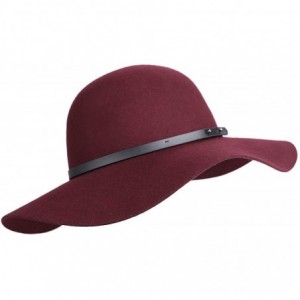 Fedoras Wide Brimmed 100% Wool Felt Floppy Hat Vintage Women Warm Trilby Hats - Burgundy - CH18YLRXGUU $43.05