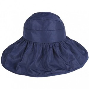 Skullies & Beanies Summer Collapsible Large Wide Brimmed Sun Hat Anti-UV Hat Sun Beach Empty Hat - Navy Blue - CR18D2H39DX $9.32