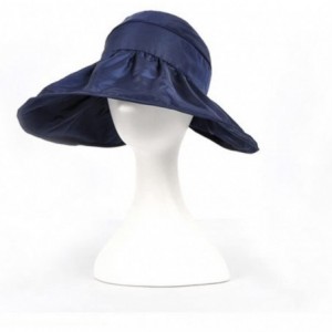 Skullies & Beanies Summer Collapsible Large Wide Brimmed Sun Hat Anti-UV Hat Sun Beach Empty Hat - Navy Blue - CR18D2H39DX $9.32