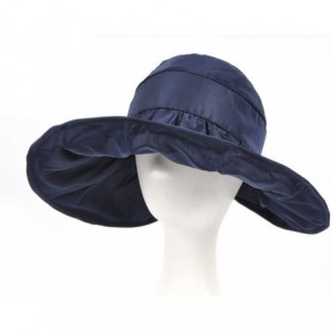 Skullies & Beanies Summer Collapsible Large Wide Brimmed Sun Hat Anti-UV Hat Sun Beach Empty Hat - Navy Blue - CR18D2H39DX $9.32