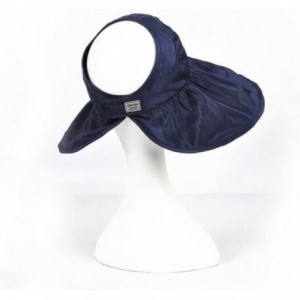 Skullies & Beanies Summer Collapsible Large Wide Brimmed Sun Hat Anti-UV Hat Sun Beach Empty Hat - Navy Blue - CR18D2H39DX $9.32