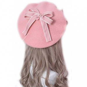 Berets Women's Girl's Lolita Cat's Butt Ladies Painter Hat Berets with Bowknot - Pink - C018LLC5TQD $15.06