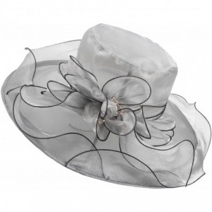 Sun Hats Women's Wedding Dress Church Hat Flowers Gauze Sun Derby Hat - Grey - C3182KEZIGX $33.07