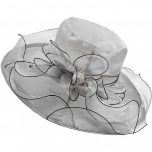 Sun Hats Women's Wedding Dress Church Hat Flowers Gauze Sun Derby Hat - Grey - C3182KEZIGX $14.30