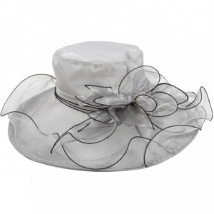 Sun Hats Women's Wedding Dress Church Hat Flowers Gauze Sun Derby Hat - Grey - C3182KEZIGX $14.30