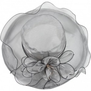 Sun Hats Women's Wedding Dress Church Hat Flowers Gauze Sun Derby Hat - Grey - C3182KEZIGX $14.30