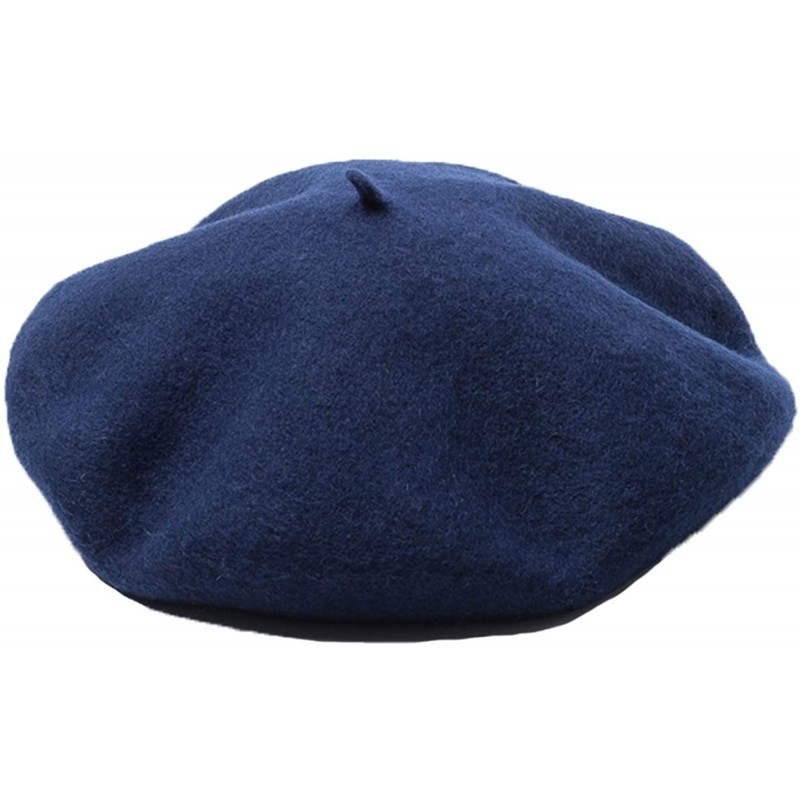 Berets Men's Unisex Adults Solid Color Wool Artist French Beret Hat - Navy Blue - CW18L349T40 $11.00